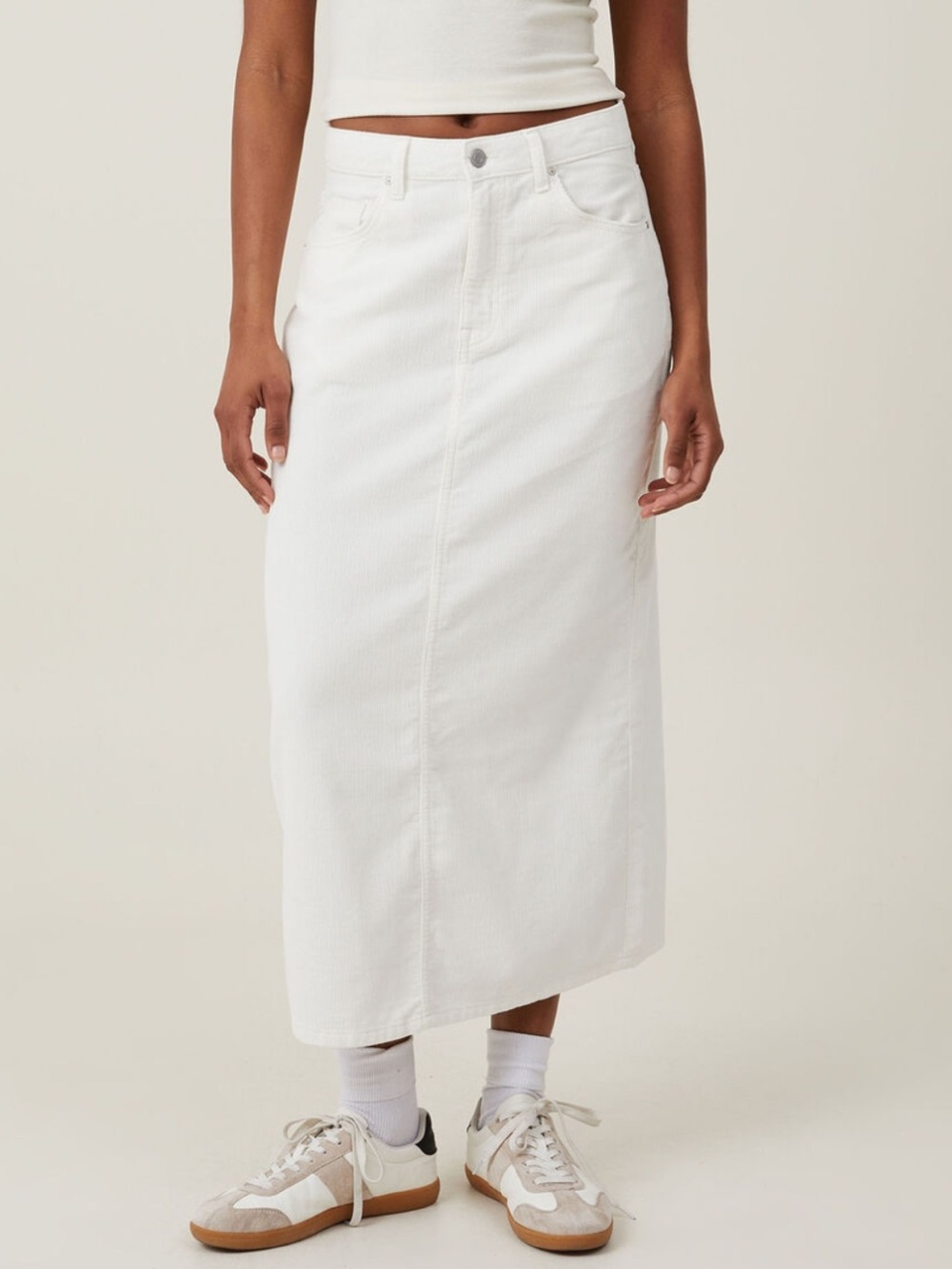 Light Creme Midi Corduroy Skirt
